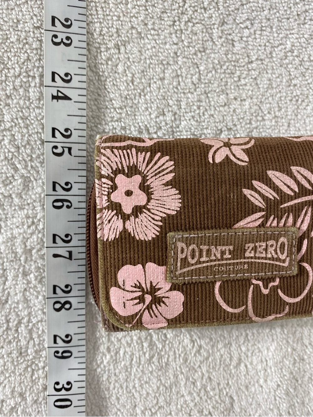 5/$25 Vintage Y2K Point Zero Brown Corduroy W Pink Flowers Tri Fold Wallet Retro - Picture 15 of 16